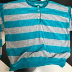 Jaclyn Smith Vintage 90s Sport Velour Stripes Teal & Grey Henley Sweatshirt sz L Photo 2