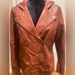 Tobi Vegan Faux Leather Hooded Motorcycle Moto Zippered Brown Jacket Size Small Photo 1