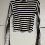 Aerie  WOMENS STRIPED WAFFLE TOP BLACK WHITE SEMI CROPPED MEDIUM Photo 0