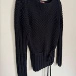 Anthropologie | Hand Knit by Dollie Black Sweater with Pom-Pom Tie Waist | L Photo 2