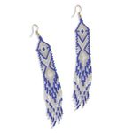 MYRA Blue & White Boho Tribal Long Tassel Glass Seed Bead Dangle Earrings Photo 2