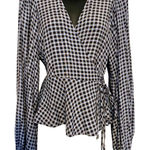 Ganni  Gingham Wrap Top Womens Size 36 Small 4 Long Sleeve Blouse Photo 0
