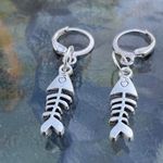 Handmade Silver Y2k Fish Bone Hoop Earrings , Punk Goth Boho Silver Photo 3