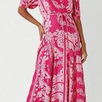 Ann Taylor  Bandana Paisley Wrap Maxi Dress V-Neck Shortsleeve Hi-Low Pink Boho 8 Photo 0