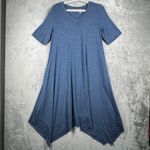 LOGO By Lori Goldstein Logo Lounge by Lori Goldstein Dress Blue V-Neck Handkerchief Hem Jersey Casual Photo 1