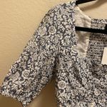 Anthropologie O.P.T Blue & White Floral Puff Sleeve Cropped Top Size Large NEW Photo 4