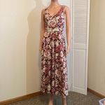 CHAPS Size Small NWT Noel Floral Sleeveless Jersey Midi Dress Wine Cream Roses Photo 1