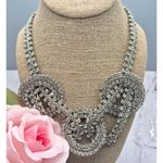 None Silver Tone Crystal Statement Necklace Large Links Runway 20" Prom Clubwear Photo 1