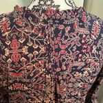 Lucky Brand Navy Multicolor Paisley Floral Border Top Printed Long Sleeve Size M Photo 6