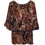 Grace Elements  Women's Brown Paisley Animal Print Bell Sleeve‎ Blouse Size L Photo 1