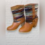 Francesca's Boots Size 7.5M Woven Knit Heeled Coachella Western Southwest Cognac Photo 1