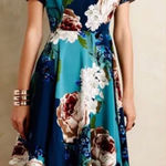 Anthropologie  Corey Lynn Calter‎ floral pleated teal fit n flare dress size 6 Photo 0