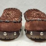 Mudd Vintage Y2K Mules Womens 9 Brown Floral Embroidery Rivets Wooden Platform Photo 9
