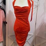 ZARA  Orange Floral Ruched Halter Neck Midi Dress Photo 2