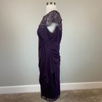 XScape  Beaded Chiffon Short Sleeve Ruched Sheath Cocktail Dress Purple Size 16 Photo 4
