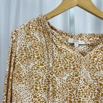 Loft XS Abstract Print Flowy Cottagecore Peasant Top Modest V Neck Ruffle Wrist Photo 7