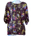 EXPRESS  Dark Purple Floral Semi Sheer‎ Lace Trim Blouse NWOT Size M Photo 4