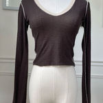 Pete Brown Stretchy Brown Cropped Vneck Beige Mesh Trim S Photo 0