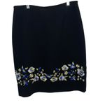 Tahari‎ ASL Black Skirt Suit Set 12 Embroidered Floral Jacket Career Office Photo 6