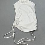 ZARA Tank Top Womens S White Ribbed Mock Neck Sleeveless Ruched Drawstring Top Photo 0