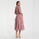 Mac Duggal  8058 Pink High Neck Micro Ruffle Tiered Midi Dress Photo 4