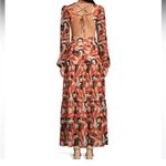 Gianni Bini NWT Lillian Copper Palm Print Deep V-Neck Cut-Out Tiered Dress Photo 1