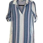 Laju Los Angeles Linen Striped Tunic Mini Dress Women's Size Small Blue Photo 0