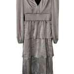 Saylor  Long Sleeve Metallic Tiered Maxi Dress Gold Small Photo 0