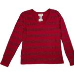 Talbots New Top Womens PM Red Sparkle Stripe Tee V-Neck Long Sleeve Casual Shirt Photo 0