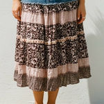 Squeeze Vintage 90s Mixed Media Denim Jean Flowy Midi Skirt Blue Size undefined Photo 0