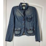 United Colors Of Benetton Y2K Denim Jacket Small Elbow Patches Steampunk Grunge Whimsigoth Rockabilly Photo 0