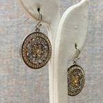 Sparkling Two Tone Round Medallion Pave Crystal Rhinestone Drop Dangly Earrings Silver Photo 1