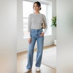 Theory  Black White Striped Bateau Boatneck Neckline Sweater MEDIUM Photo 1