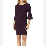 Calvin Klein  Purple 3/4 Bell Sleeve White Faux‎ Pearls Trim Sheath Dress Size 4 Photo 2