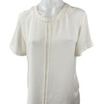Ann Taylor  Women's White Pintucked Short Sleeve Crew Neck Blouse Top Size S Photo 0