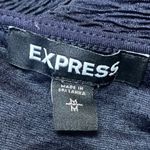 EXPRESS Women's Blue Short Puff Sleeve V-Neck Wrap Bodysuit Blouse Top Size M Photo 2
