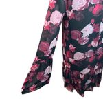 BCBGeneration  Two Tiered A-Line Dress Black Floral bell sleeve long sheer Photo 3