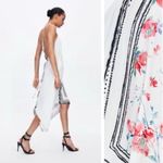 ZARA  Combined Asymmetric Halter V-Neck Dress Rose Print Black/White/Red Sz S NEW Photo 3