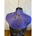 Cecico Womens Large Purple Beige Printed Silky Spaghetti Strap Button Mini Dress Photo 2