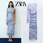 ZARA BLOGGER FAVE!!!  women's XL Blue Printed Midi Dress NWT Photo 3