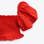 ZARA NWT  PUFF SLEEVE CROP TOP RED BLOGGERS FAV SMOCKED Photo 5