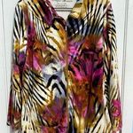 Onque Woman Shacket 1X Pink Animal Print Velvet Mobwife Athleisure Boho Artsy Size XL Photo 0