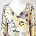 Onque Casuals Yellow Tropical Hibiscus 3/4 Sleeve V Photo 1
