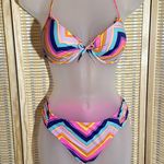 Victoria's Secret 2 Piece Bikini Bright Rainbow Chevron Stripes Halter Top M Photo 0