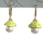 Urban Outfitters  Mushroom Pearl Drop Earrings NWT Dainty Gold Pearl Lime Photo 1