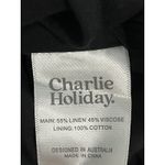 Charlie Holiday Black Puff Sleeve Tie Front Mini Dress XS Smocked Back Cutout Photo 8