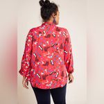 Anthropologie Maeve Rory Tie-Neck Blouse Heels Print 3/4 Sleeves Button Up 16W Photo 13