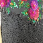 Laurence Kazar 1980s Lawrence Kazar Silk Beaded Floral Cocktail Dress large to XL Photo 10