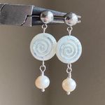 Handmade boho vintage grunge funky whimsical style quality freshwater pearls & unique swirl shell beads earrings🌀⭐️ Photo 0