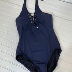 Michael Kors NWOT  One Piece Bathing Suit Navy Blue Lace Up Halter Swimsuit Sz S Photo 0